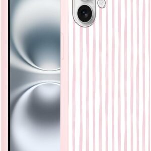 Mobile Phone Case 6.1 Inches, Aesthetic Pink and White Striped Stripes Pattern Protective Case Soft Colourful Pink Silicone TPU Ultra Thin Bumper