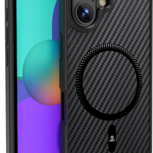 Ultra Thin Case, Compatible with MagSafe, Military Grade Drop Protection, Carbon Fibre Texture, Shockproof Protective Case, Black